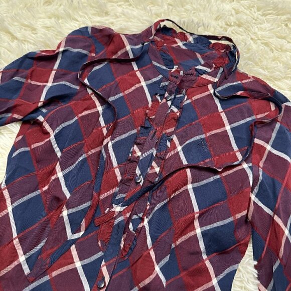 Burberry Blue Label Women's Red Check Ruffle Blouse - Size 38 (US XS-S) - Picture 9 of 9